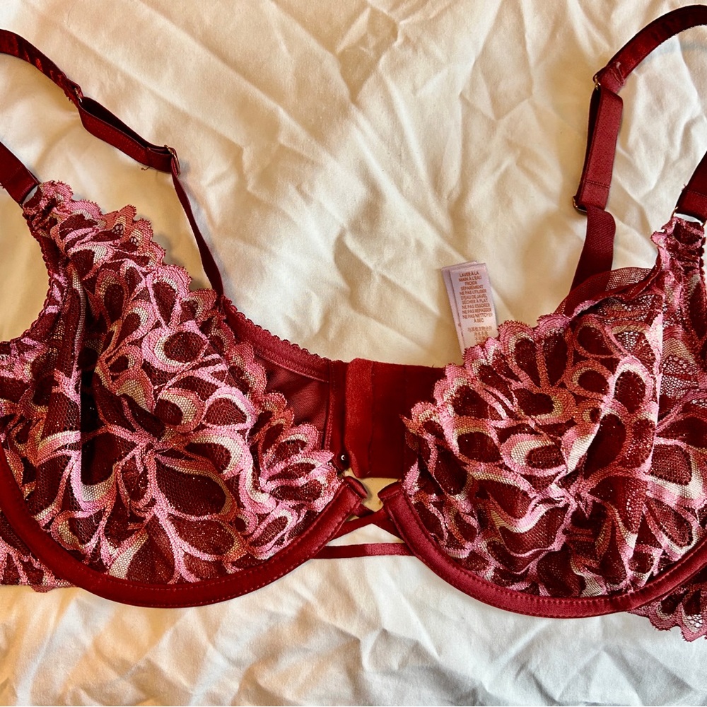 Fenty Lace Underwire Bra - Red and Pink 38DDD